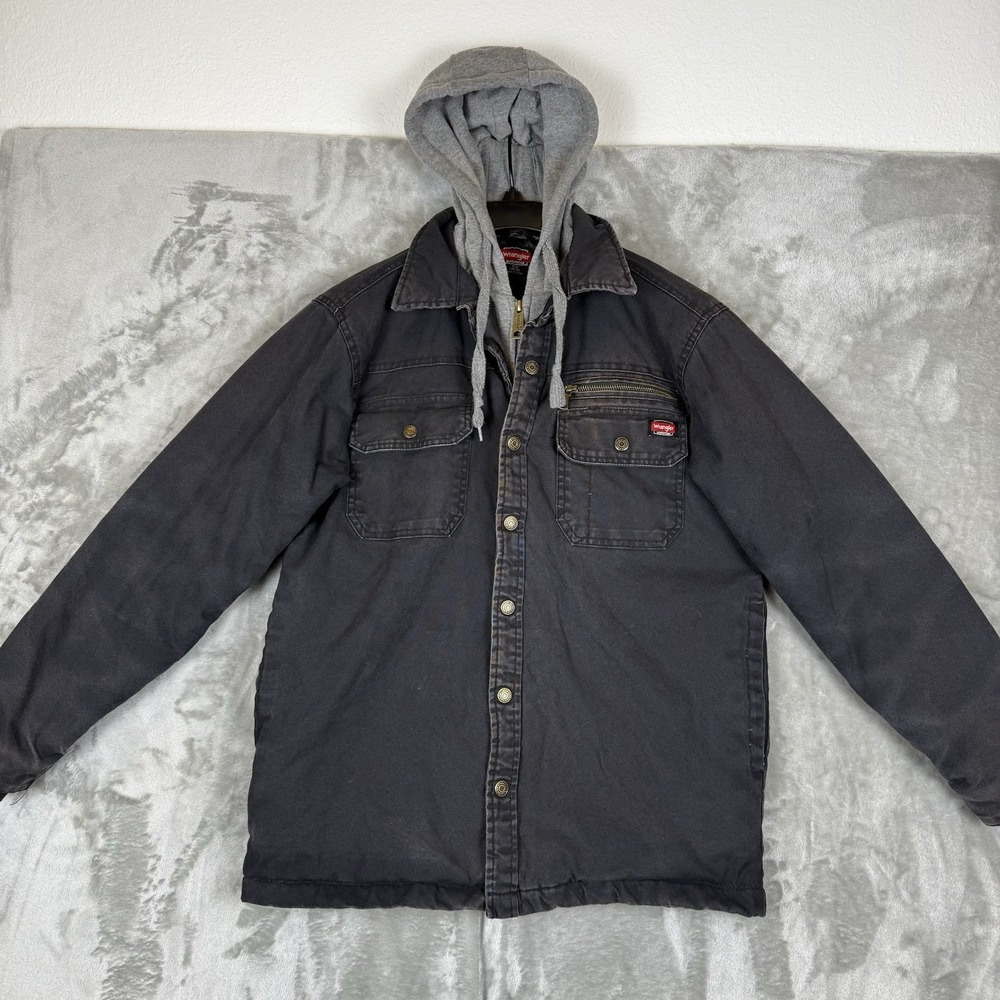 Wrangler Canvas Jacket Workwear Men's Size S‎ Heavy Duty Hooded Outerwear Black